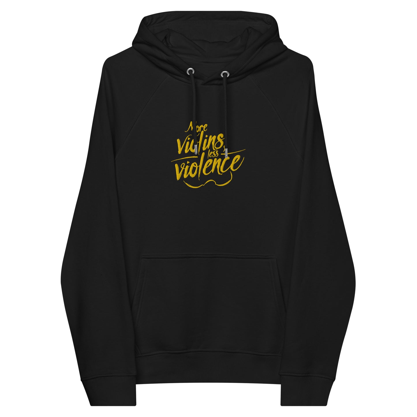 The Trouble Notes "More Violins / Less Violence" GOLD (Embroidered) Unisex Eco Raglan Hoodie