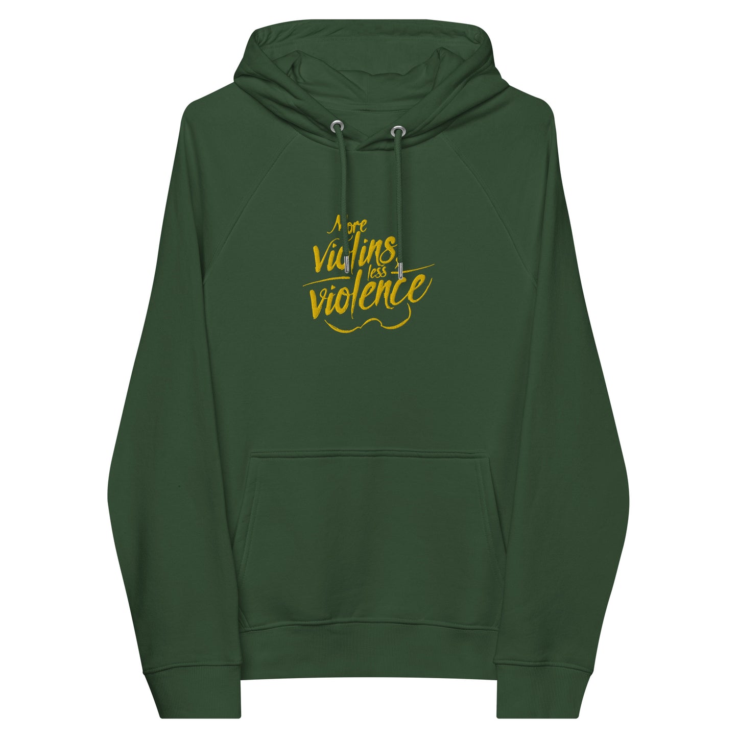 The Trouble Notes "More Violins / Less Violence" GOLD (Embroidered) Unisex Eco Raglan Hoodie