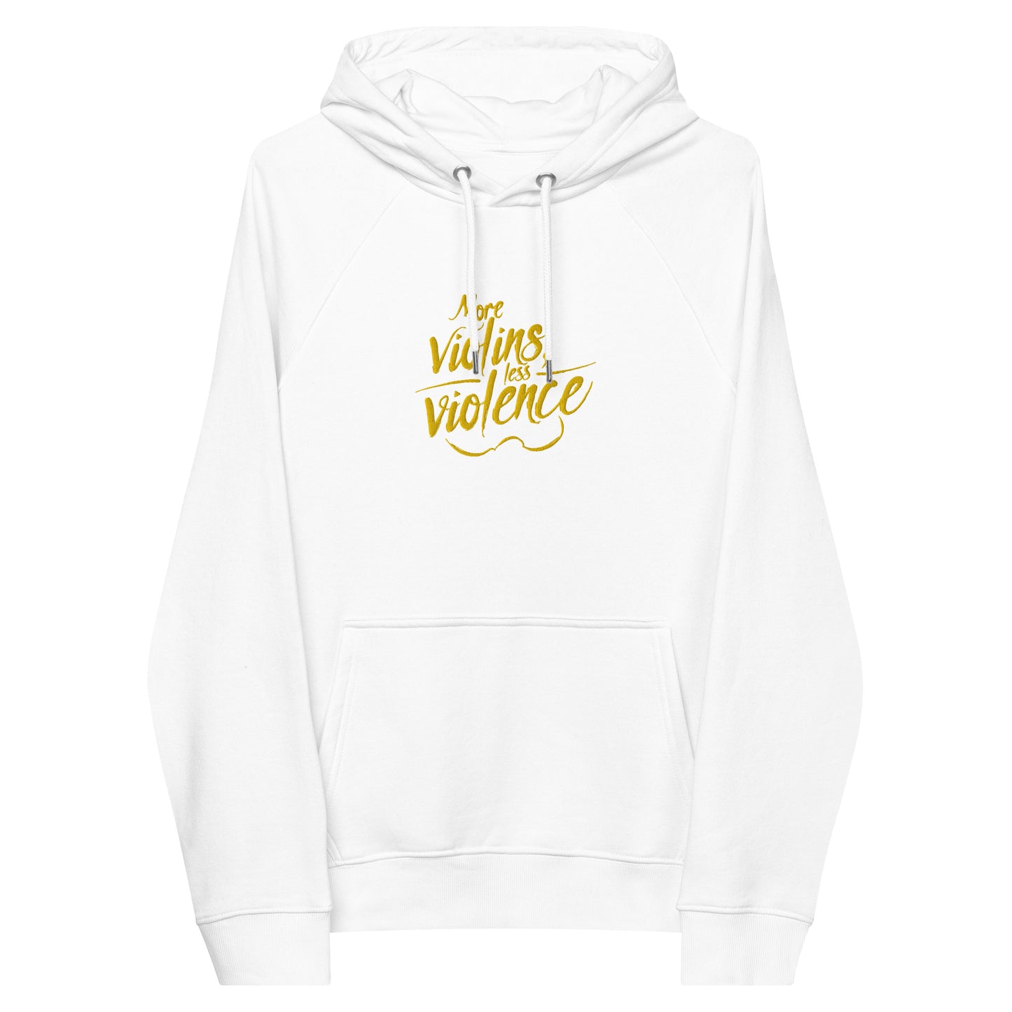 The Trouble Notes "More Violins / Less Violence" GOLD (Embroidered) Unisex Eco Raglan Hoodie