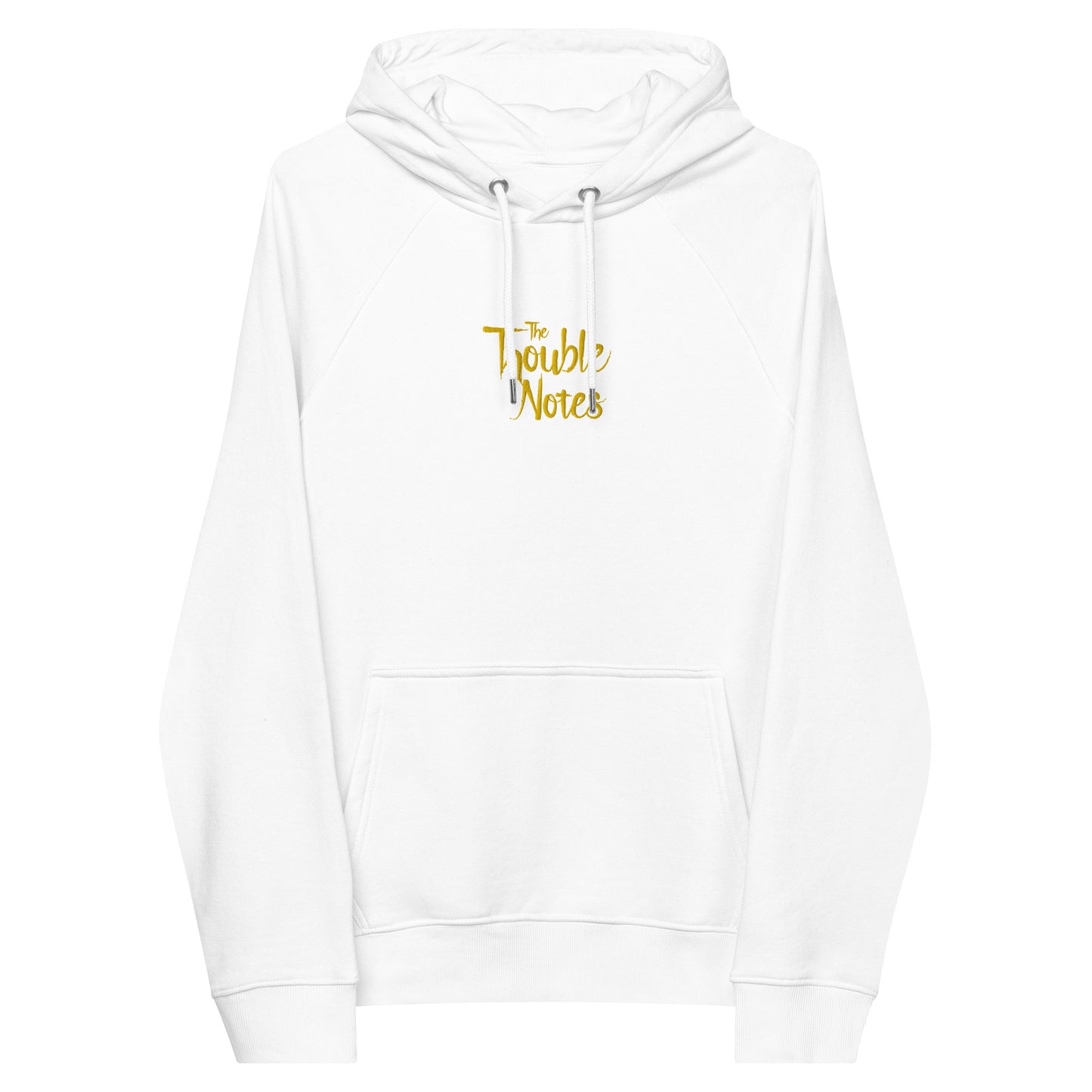 The Trouble Notes Minimalistic Logo" GOLD (Embroidered) Unisex Eco Raglan Hoodie
