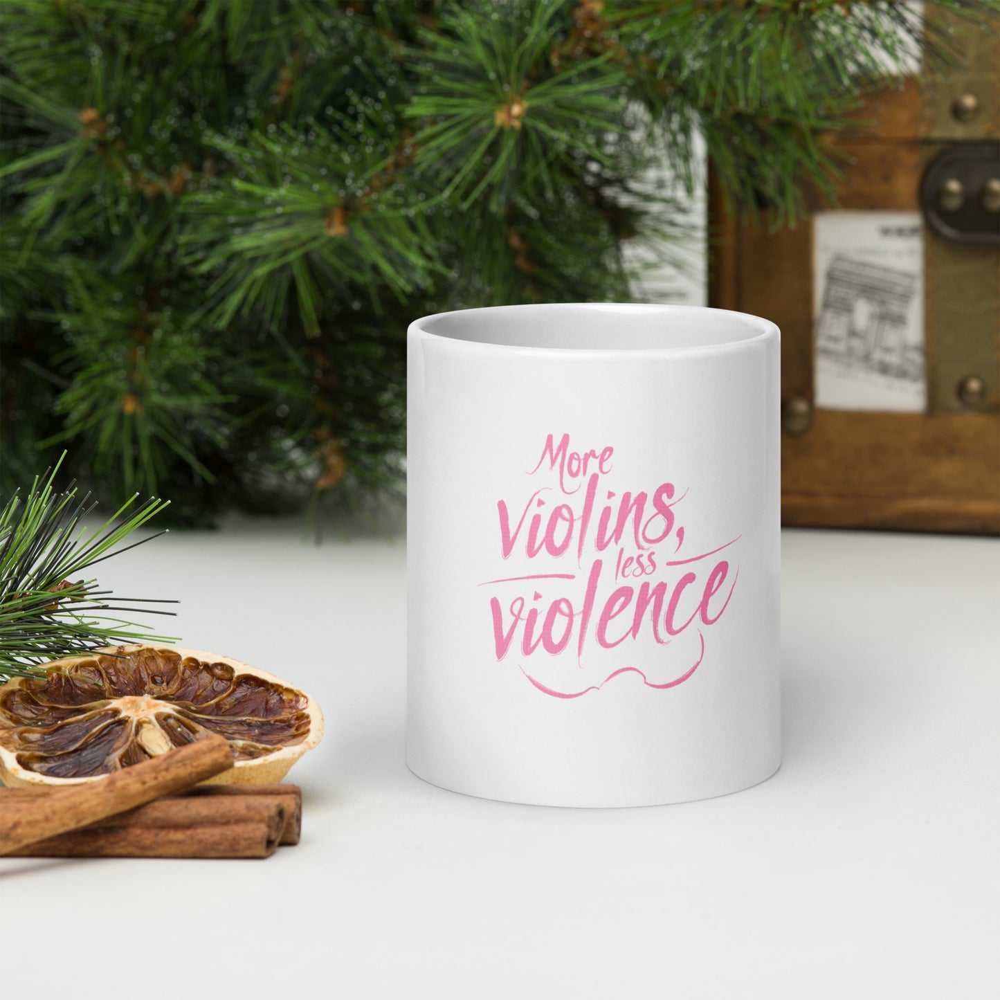 The Trouble Notes "More Violins / Less Violence" Coffee Mug
