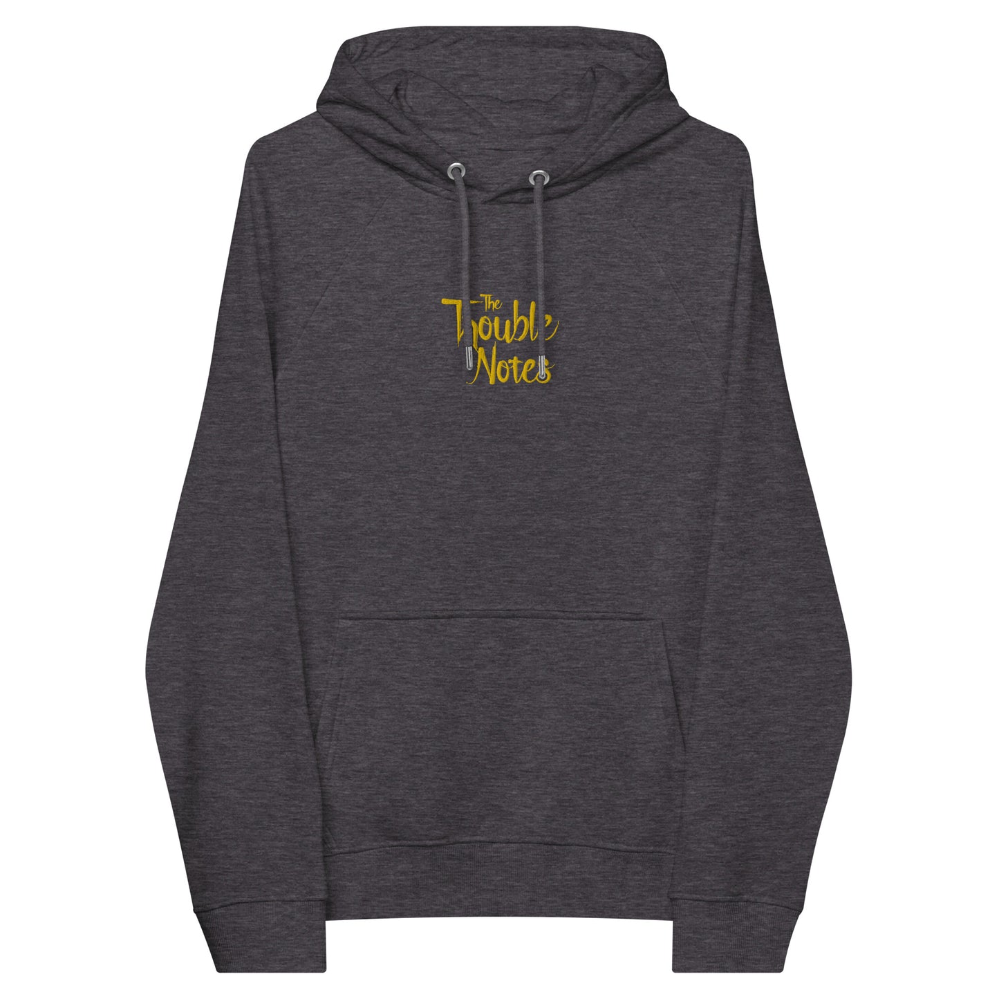 The Trouble Notes Minimalistic Logo" GOLD (Embroidered) Unisex Eco Raglan Hoodie