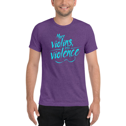 Teal Print T-Shirt More Violins Less Violence