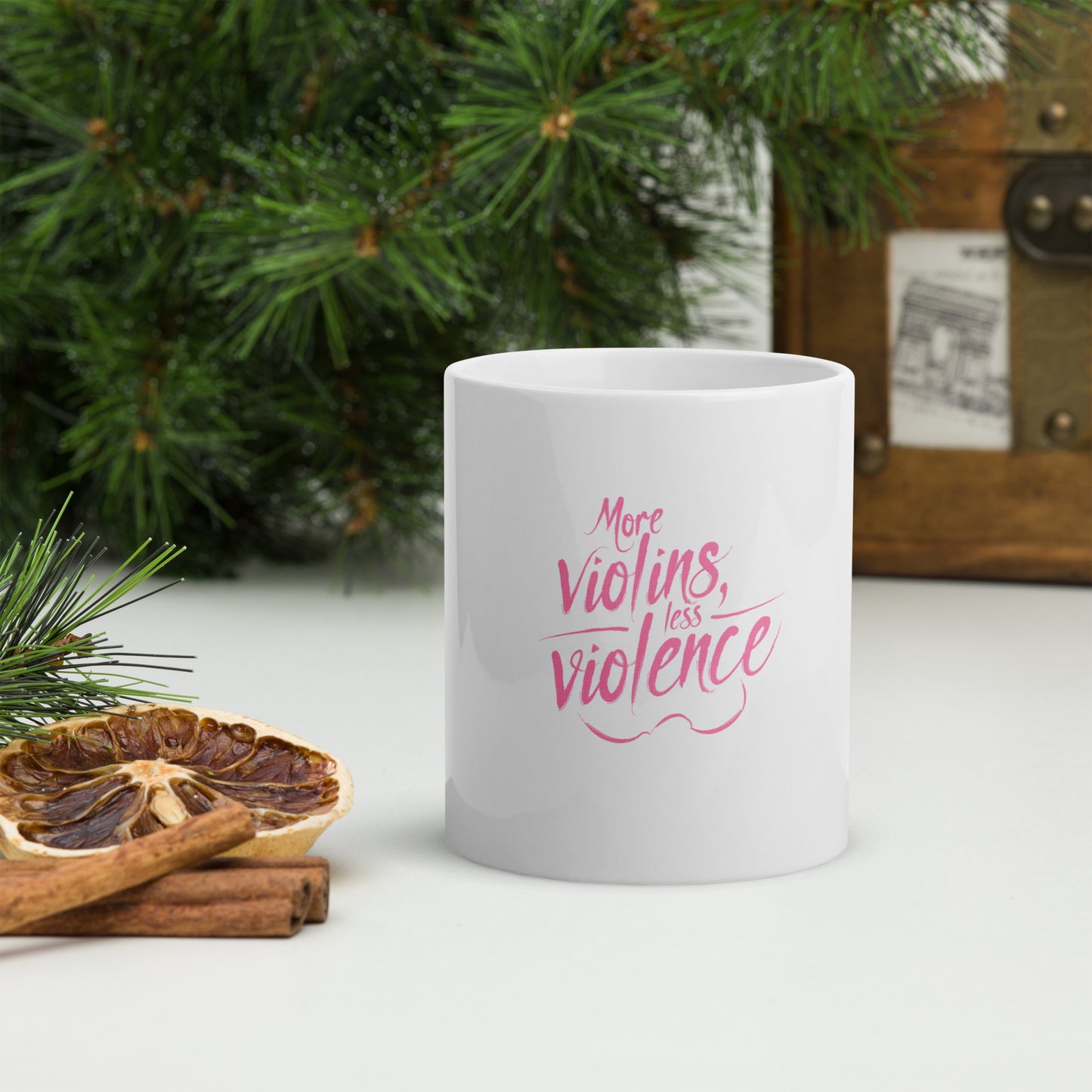 The Trouble Notes "More Violins / Less Violence" Coffee Mug