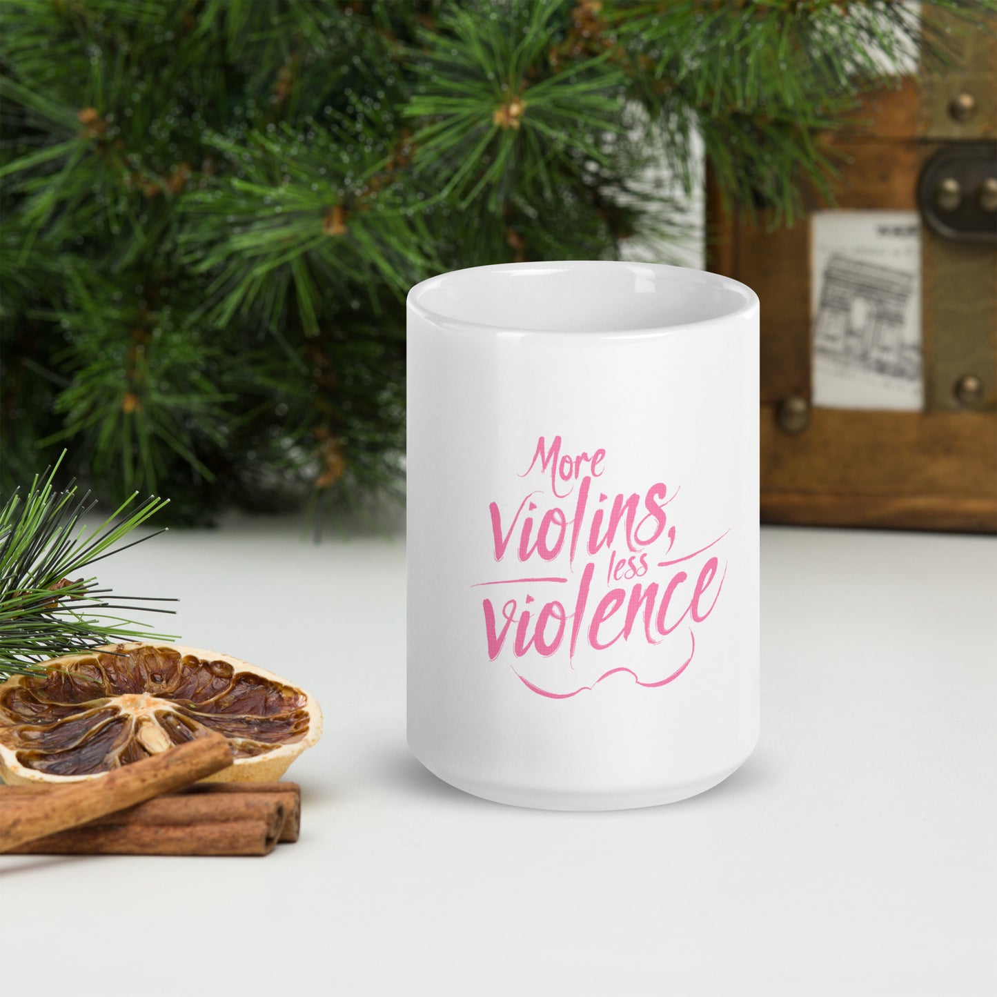 The Trouble Notes "More Violins / Less Violence" Coffee Mug